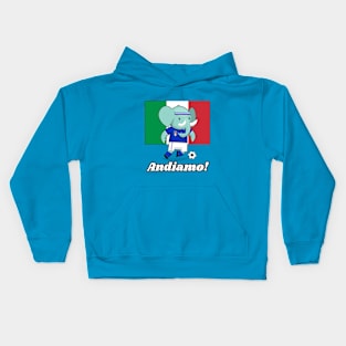 ⚽ Italy Football, Cute Elephant Kicks Ball, Andiamo! Team Spirit Kids Hoodie